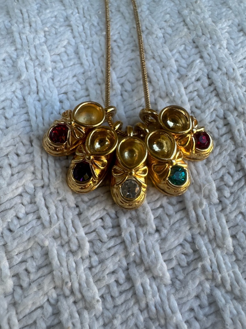 Gold toned Multi-Gemstone baby shoes Pendants Necklace - Women Jewelry